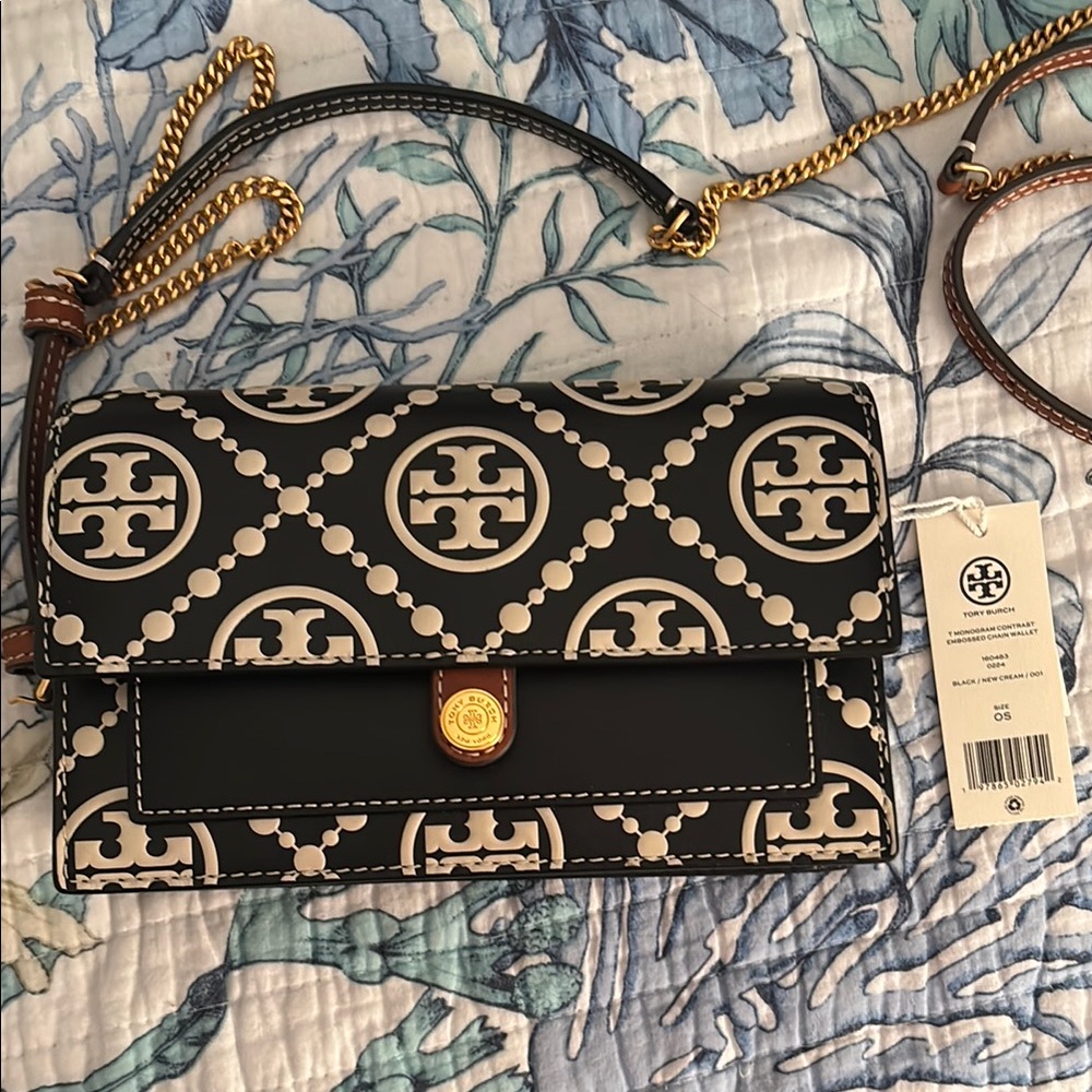Tory Burch T Monogram Contrast Embossed Chain Wallet